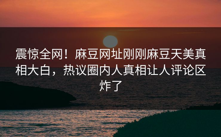 震惊全网！麻豆网址刚刚麻豆天美真相大白，热议圈内人真相让人评论区炸了
